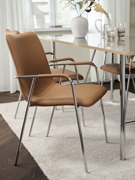 Dining chair LAUTRUP cognac faux leather/chrome