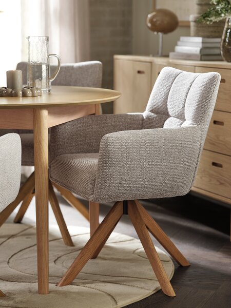 Dining chair VEMMETOFTE swivel beige fabric/natural oak