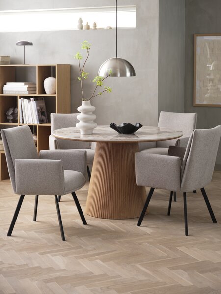 KLIPLEV Ø120 Marmor/Eiche natur + 4 GJESING beige/schwarz