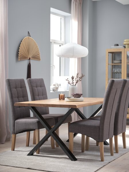 ROSLEV L160 table natural oak + 4 BJERREBY chairs grey