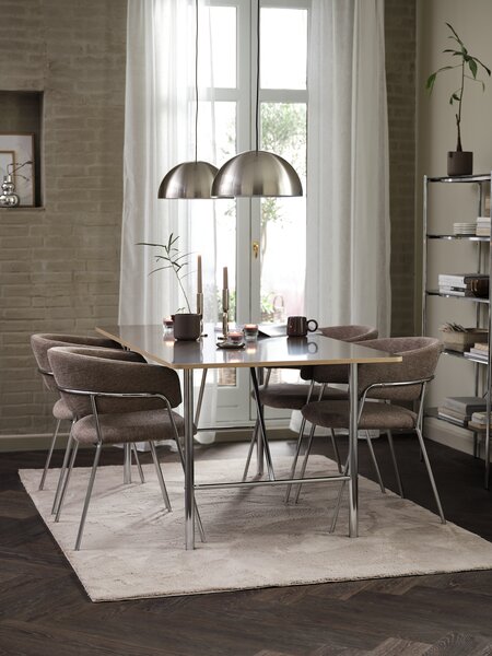 HORNUM L180 bord brun/krom + 4 RAMSING stol beige/krom