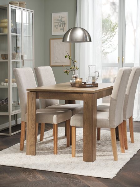 VEDDE L120 table wild dark oak + 4 TUREBY chairs beige