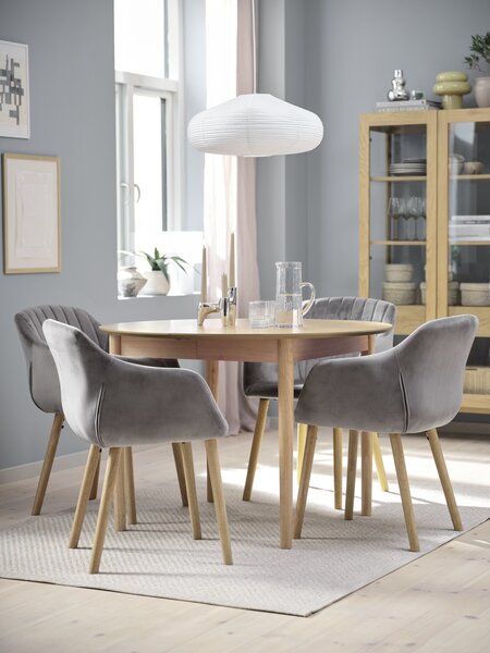 MARSTRAND Ś110 stół dąb naturalny + 4 ADSLEV szary aksamit