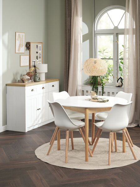 MARSTRAND Ø110 bord hvit + 4 KASTRUP stoler hvit