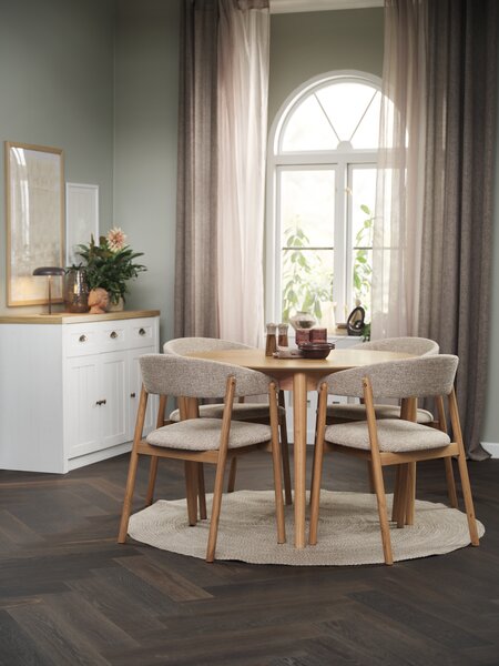 MARSTRAND Ø110 bord natur ek + 4 VOSTRUP beige
