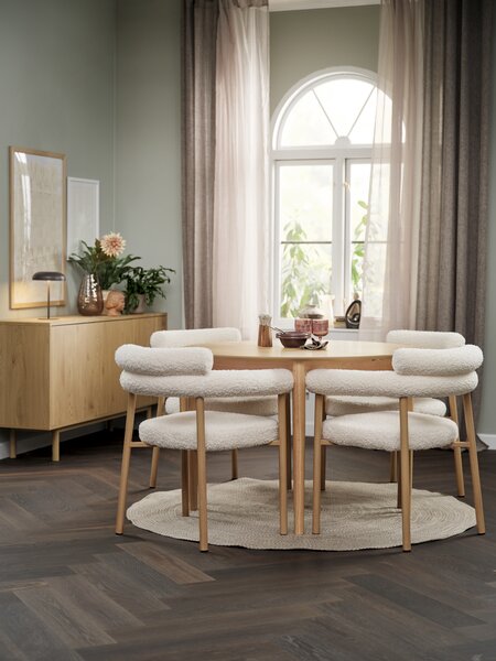 MARSTRAND Ø110 bord natur eik + 4 BREUM stol offwhite