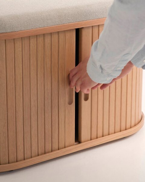 Bench LYNGVIG tambour doors beige/natural oak