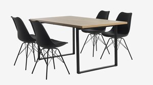 Mesa AABENRAA L160 roble + 4 sillas KLARUP negro