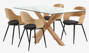 Table AGERBY L160 chêne + 4 chaises HVIDOVRE chêne/noir