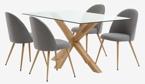 AGERBY L160 table oak + 4 KOKKEDAL chairs grey/oak