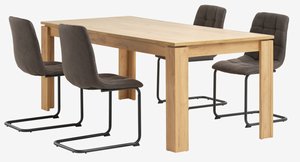LINTRUP Д190/280 маса цвят дъб + 4 HURUP стола сиви