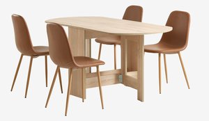 OBLING H100/163 asztal tölgy + 4 JONSTRUP szék konyakszínű