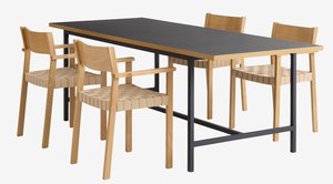EGUM L220 Tisch schwarz/eiche + 4 VADEHAVET Stühle eiche