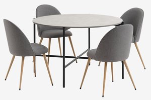 TERSLEV D120 table + 4 KOKKEDAL chairs grey/oak