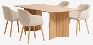 VESTERBORG L200 table chêne + 4 ADSLEV chaises beige