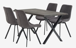 ROSKILDE L140 table chêne foncé + 4 HYGUM chaises gris