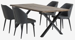 ROSKILDE L200 table chêne foncé + 4 LUNDERSKOV chaises noir