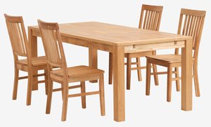 Table HAGE L190 chêne + 4 chaises JELS chêne