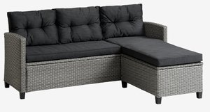 Sofá lounge com chaise-longue MORA 3 lugares cinzento