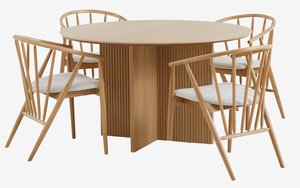 VESTERBORG D130 table oak + 4 ARNBORG chairs oak