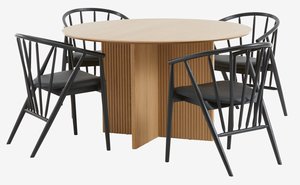 VESTERBORG Ø130 stôl dub + 4 ARNBORG stoličky čierna