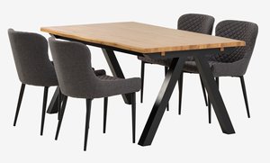 Table SANDBY L160 chêne naturel + 4 chaises PEBRINGE gris