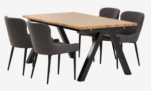 SANDBY L160 Tisch nat. eiche + 4 PEBRINGE Stühle grau/schw