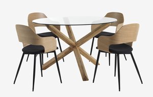 AGERBY Ø119 τραπέζι δρυς + 4 HVIDOVRE καρέκλες δρυς/μαύρο