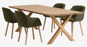 GRIBSKOV L230 table oak + 4 ADSLEV chairs olive