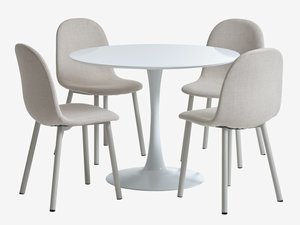 RINGSTED Ø100 tafel wit + 4 EJSTRUP stoelen beige