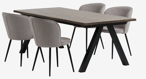 SANDBY L210 table chêne foncé + 4 RISSKOV chaises gris clair