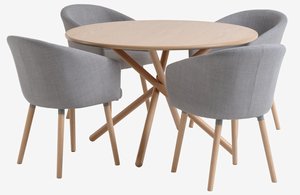 SKIBET D120 table light oak+4 KLOSTER chairs light grey