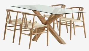 AGERBY L190 tafel eiken + 4 GUDERUP stoelen eiken/naturel