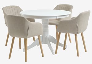 ASKEBY Ø100 pöytä valkoinen + 4 ADSLEV tuoli beige kangas