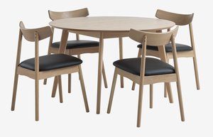 KALBY Ø120 table chêne + 4 LYNGHOLM chaises chêne/noir