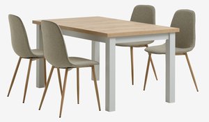 MARKSKEL L150/193 table l.grey + 4 BISTRUP chairs sand