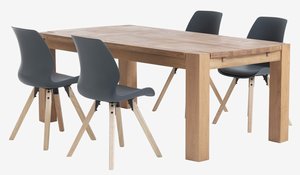 OLLERUP L200 Tisch Eiche + 4 BOGENSE Stühle grau