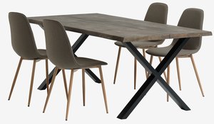 ROSKILDE L200 table chêne foncé + 4 BISTRUP chaises olive