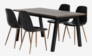 SKOVLUNDE L160 table dark oak + 4 JONSTRUP black/oak