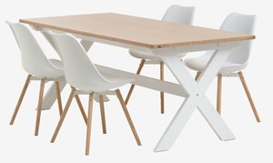 VISLINGE D190 stół natural + 4 KASTRUP krzesła biały