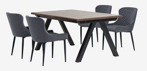 Table SANDBY L160 chêne foncé + 4 chaises PEBRINGE gris/noir