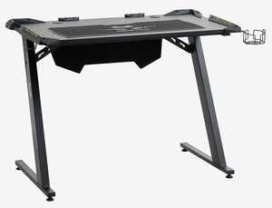 Gaming desk LINDHOLM with LED/cup holder black