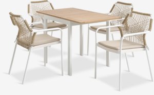 RAMTEN L75/126 table bois dur + 4 FASTRUP chaises blanc