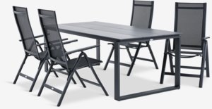 KOPERVIK L215 tafel grijs + 4 LOMMA stoel zwart