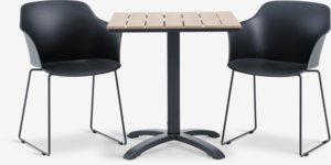 HOBRO L70 table naturel + 2 SANDVED chaises noir