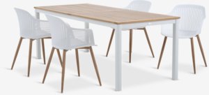 RAMTEN D206 stôl tvrdé drevo + 4 VANTORE stolička biela