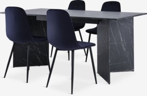 KRONDAL D180 stół marmur + 4 BISTRUP granatowy aksamit
