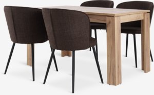 LINTRUP L140 table oak + 4 RISSKOV chairs dark brown