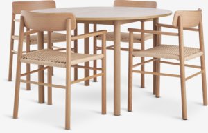 ALSTED Ø120 tafel eiken + 4 ISLEV stoelen eiken