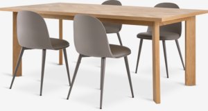 HARESKOV L200 tafel eiken + 4 ULDAL stoelen bruin